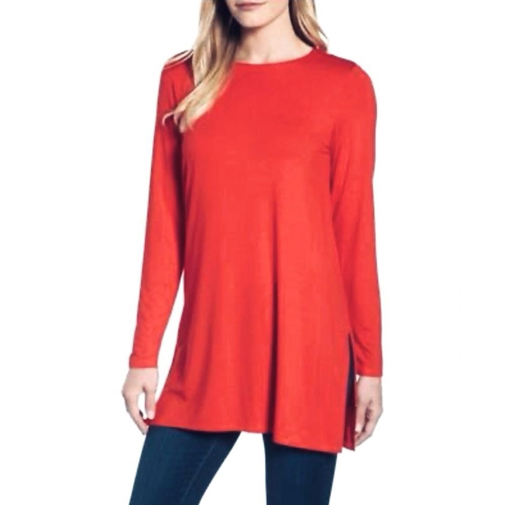 Eileen Fisher Organic Linen and Cotton Red Long Sleeve Scoop Neck Sweater